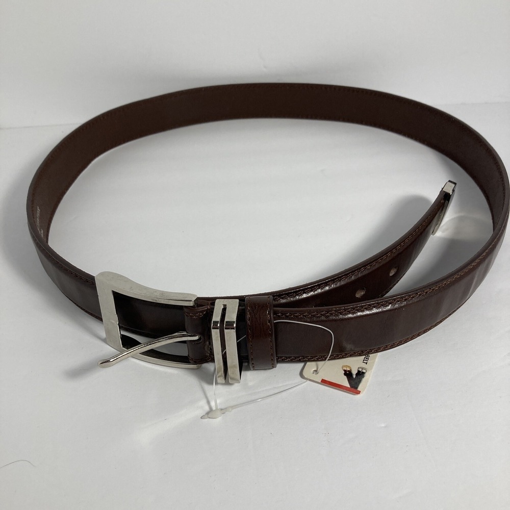 River Ridge Leather Belt Mens 38 Brown Silver Buckle Metal Tip Dress‎ Accessory
